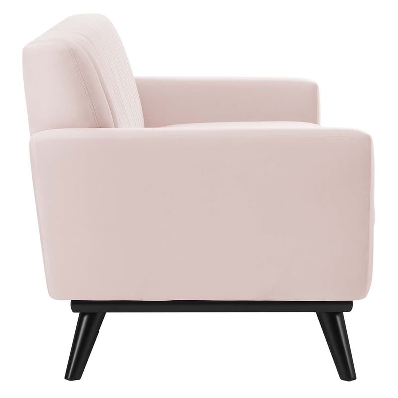 Pemberly Row Modern Channel Tufted Velvet Sofa in Pink Upholstery