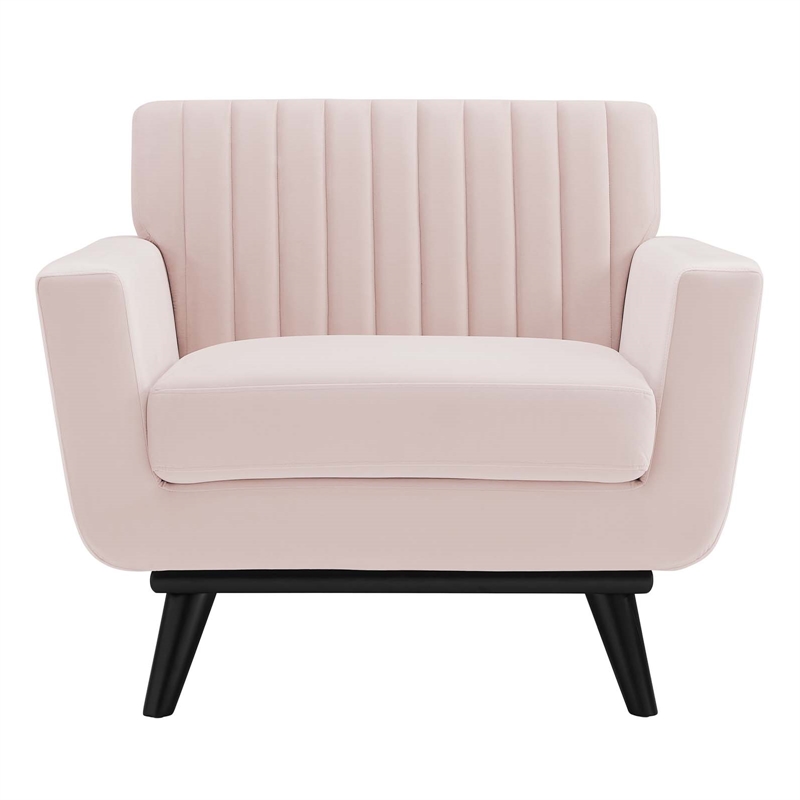 Pemberly Row Channel Tufted Velvet Armchair in Pink Upholstery
