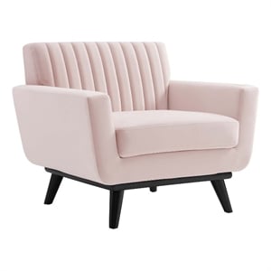 Pemberly Row Channel Tufted Velvet Armchair in Pink Upholstery