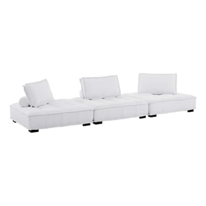 Pemberly Row 3-Piece Modern Tufted Fabric Sofa in White Finish