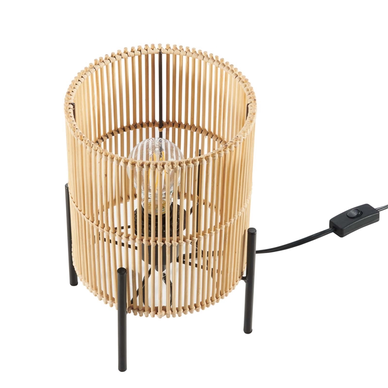 Pemberly Row Modern Bamboo and Metal Table Lamp in Natural Finish