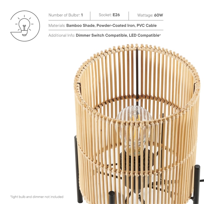 Pemberly Row Modern Bamboo and Metal Table Lamp in Natural Finish