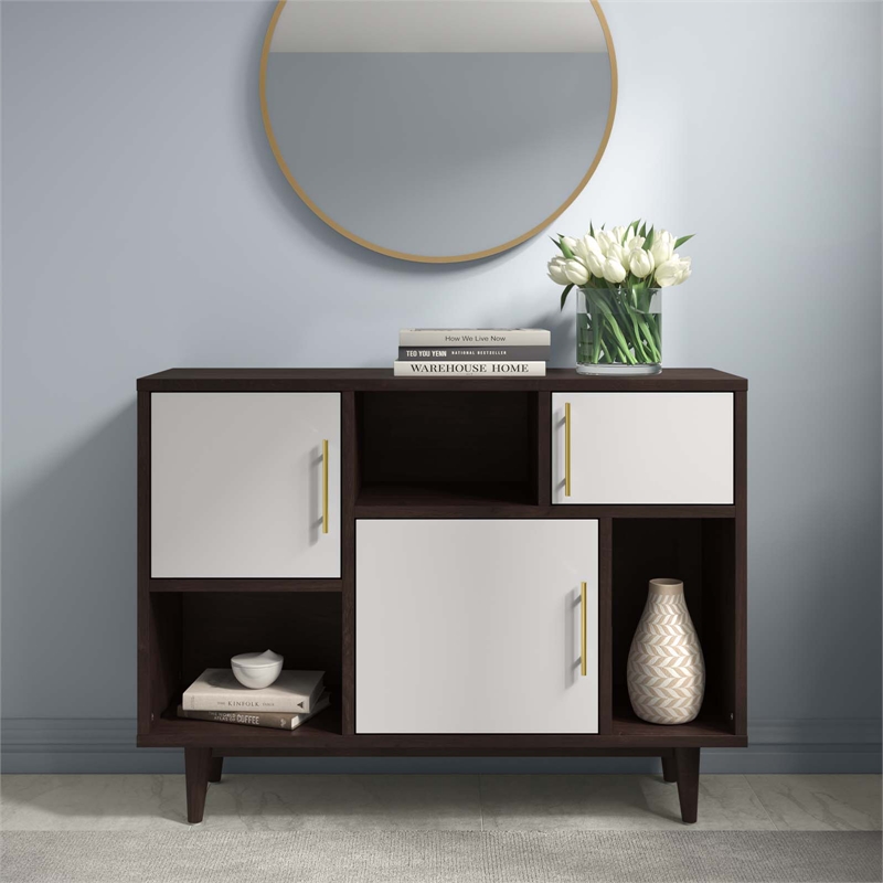 Pemberly Row Wood and Metal Display Stand in Cappuccino and White