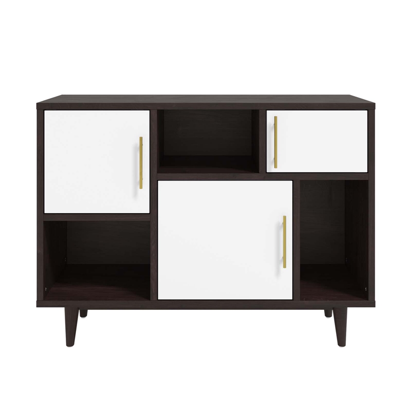 Pemberly Row Wood and Metal Display Stand in Cappuccino and White