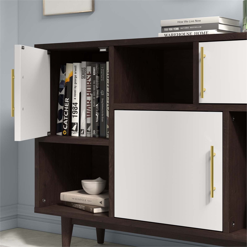 Pemberly Row Wood and Metal Display Stand in Cappuccino and White
