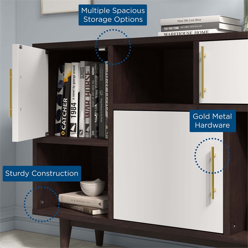 Pemberly Row Wood and Metal Display Stand in Cappuccino and White
