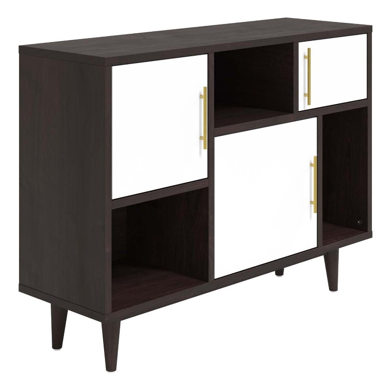 Pemberly Row Wood and Metal Display Stand in Cappuccino and White