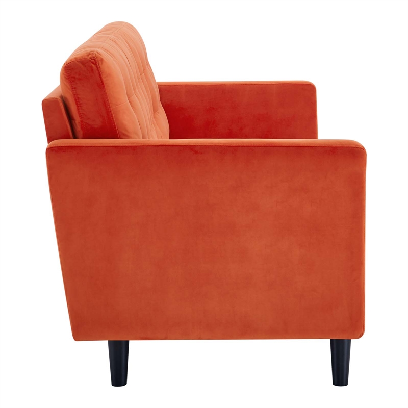 Pemberly Row Tufted Velvet Sofa in Orange with Black Legs