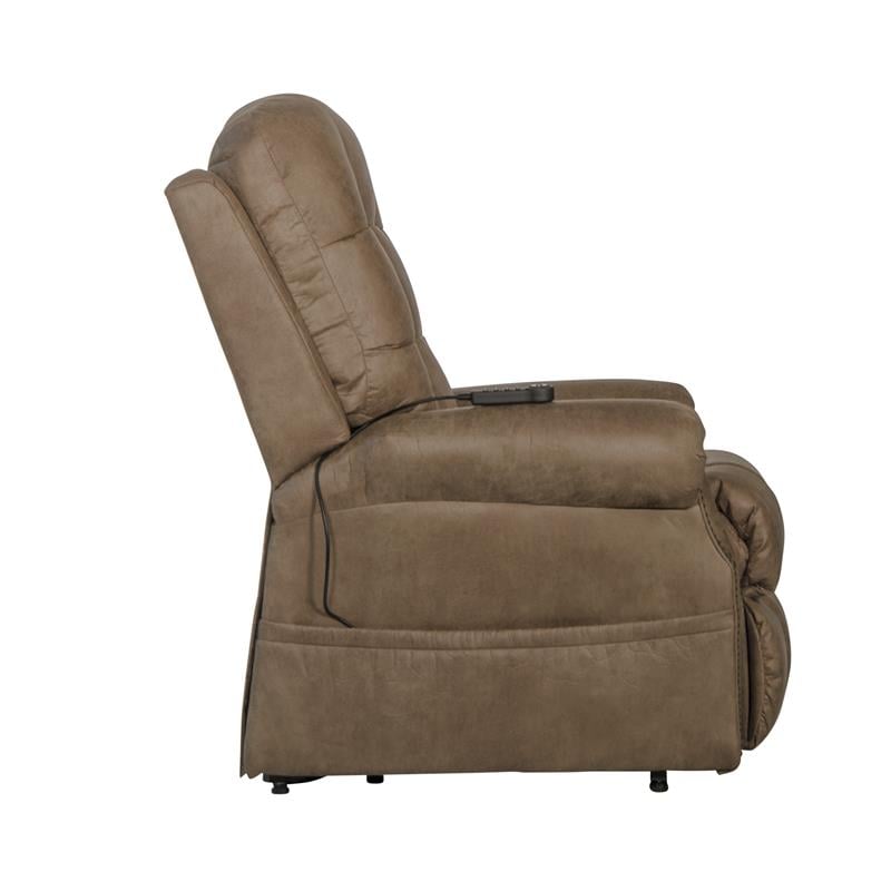 Pemberly Row Power Lift Recliner with Heat and Massage in Brown Fabric