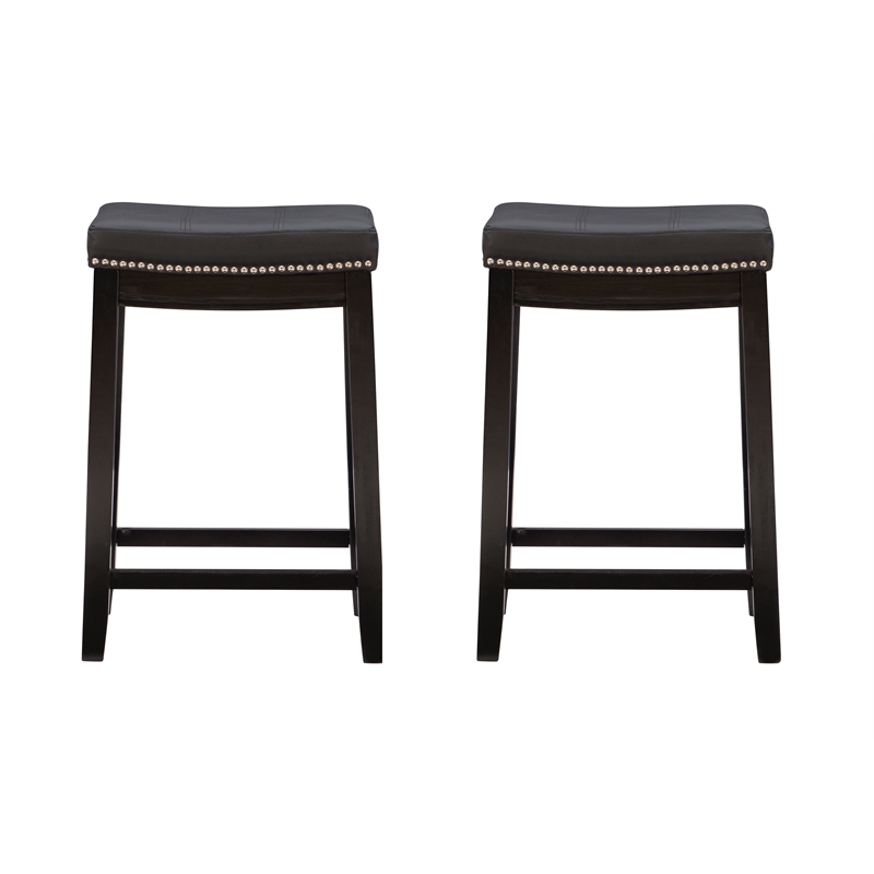 Pemberly Row Set of 2 Counter Stools with Black Faux Leather Seats