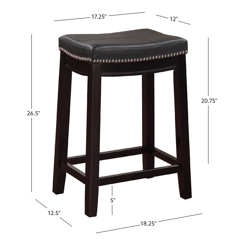Pemberly Row Set of 2 Counter Stools with Black Faux Leather Seats