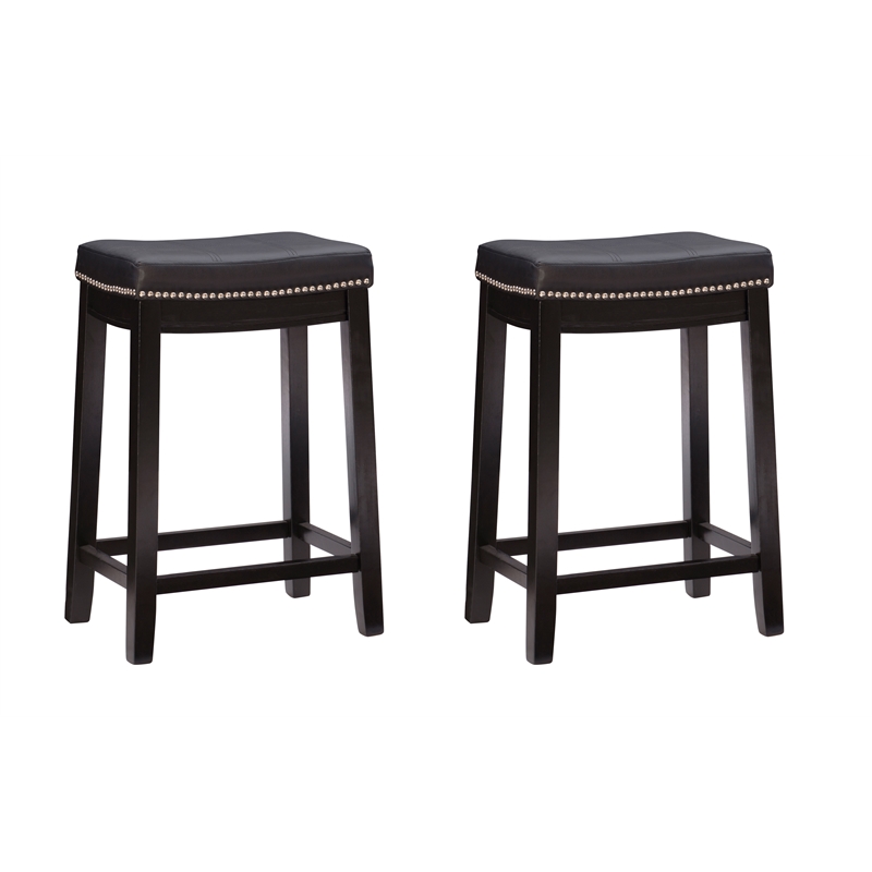 Pemberly Row Set of 2 Counter Stools with Black Faux Leather Seats