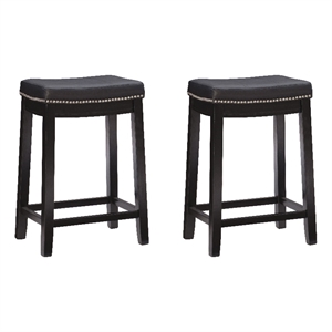 Pemberly Row Set of 2 Counter Stools with Black Faux Leather Seats