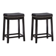 Pemberly Row Set of 2 Counter Stools with Black Faux Leather Seats