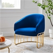 Pemberly Row Retro Modern Velvet Armchair with Gold Base in Navy