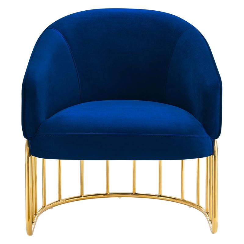 Pemberly Row Retro Modern Velvet Armchair with Gold Base in Navy