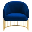 Pemberly Row Retro Modern Velvet Armchair with Gold Base in Navy