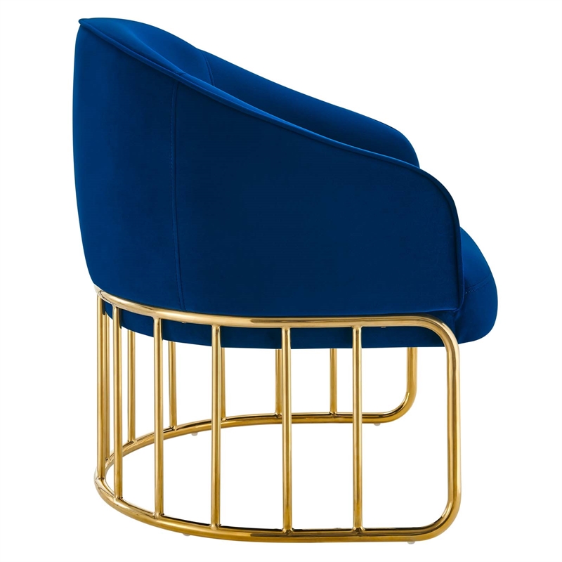 Pemberly Row Retro Modern Velvet Armchair with Gold Base in Navy