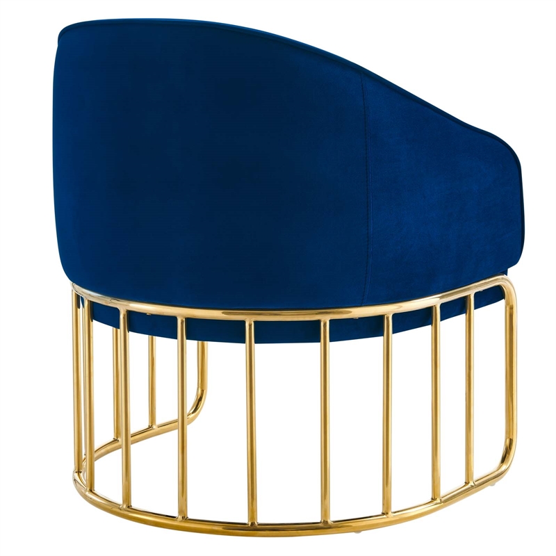 Pemberly Row Retro Modern Velvet Armchair with Gold Base in Navy