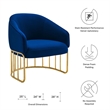 Pemberly Row Retro Modern Velvet Armchair with Gold Base in Navy