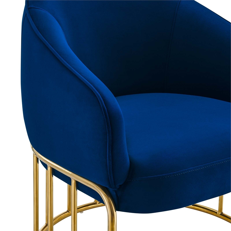 Pemberly Row Retro Modern Velvet Armchair with Gold Base in Navy