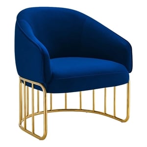 Pemberly Row Retro Modern Velvet Armchair with Gold Base in Navy