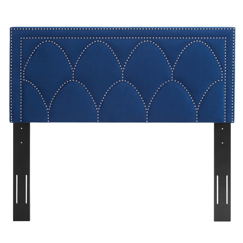 Pemberly Row Modern Velvet Twin Headboard in Navy with Nailhead Detail