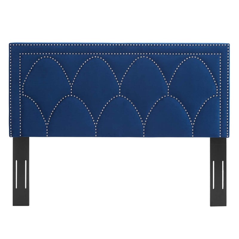 Pemberly Row Modern Velvet Twin Headboard in Navy with Nailhead Detail