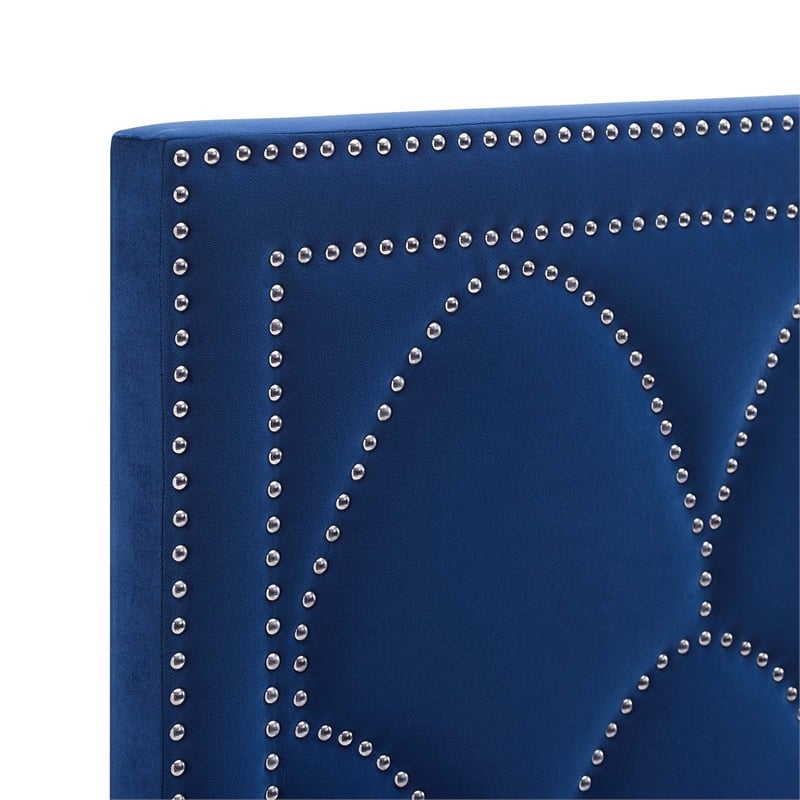 Pemberly Row Modern Velvet Twin Headboard in Navy with Nailhead Detail