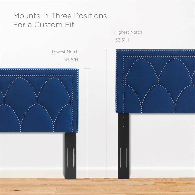 Pemberly Row Modern Velvet Twin Headboard in Navy with Nailhead Detail