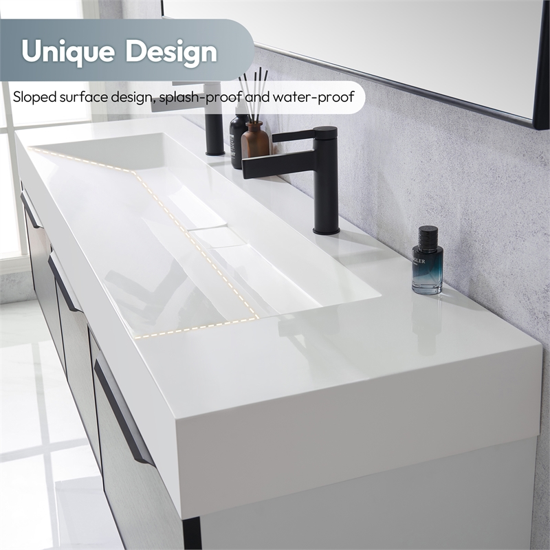 Pemberly Row 72 in Console Bathroom Sink in White Composite Granite