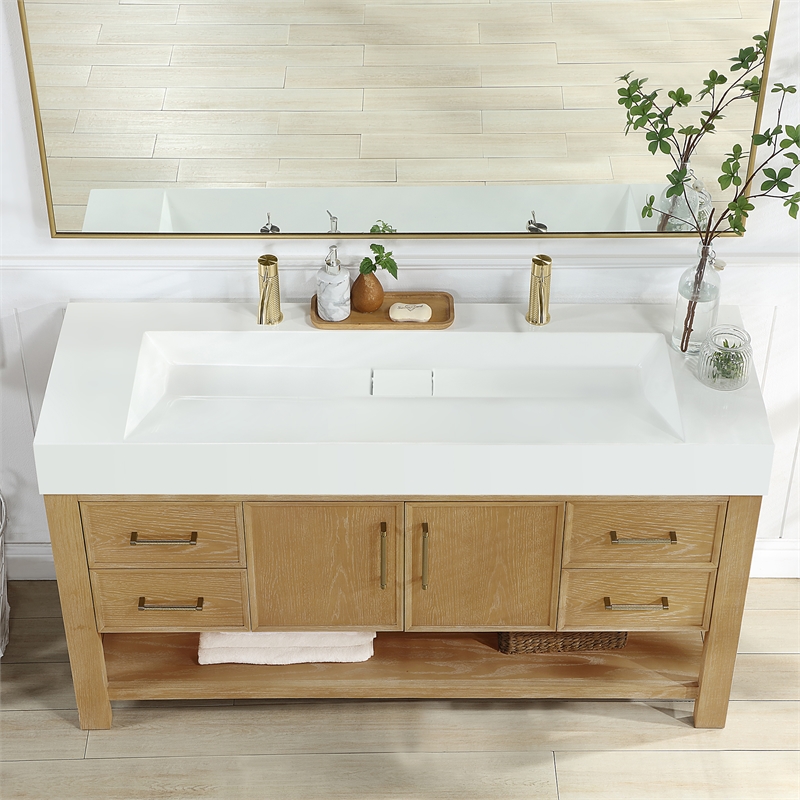 Pemberly Row 60 in Console Bathroom Sink in White Composite Granite