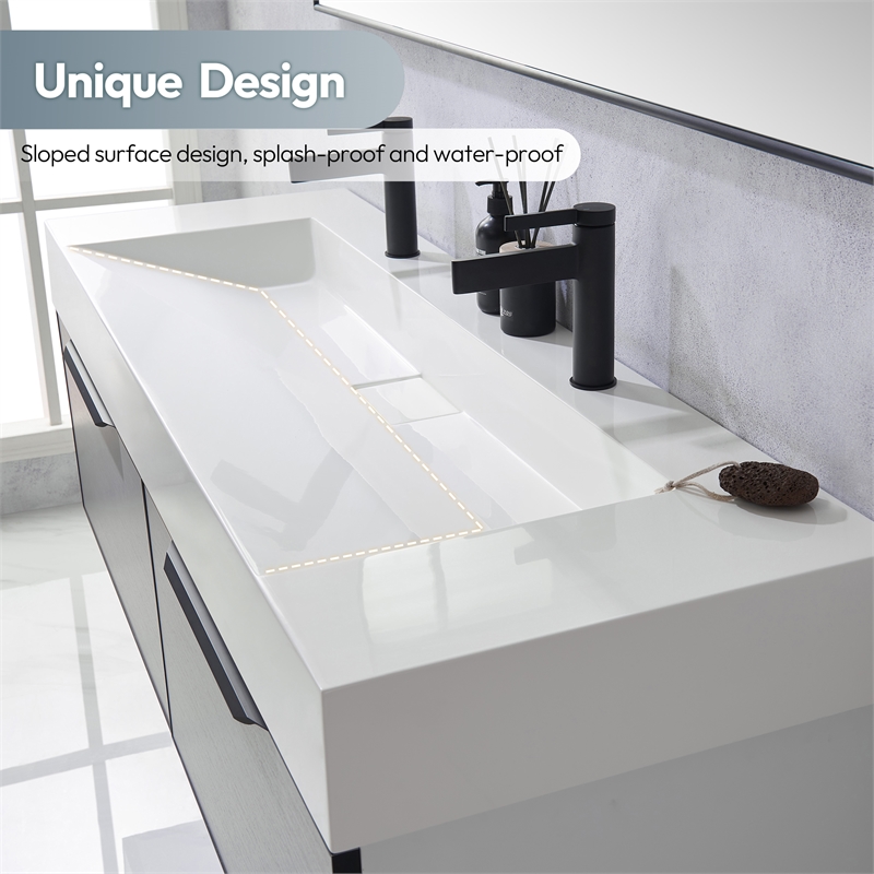Pemberly Row 60 in Console Bathroom Sink in White Composite Granite