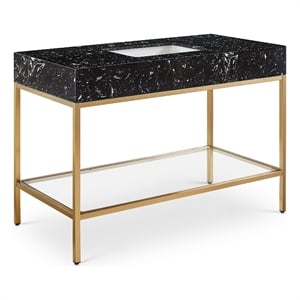 Pemberly Row 48-Inch Black Engineered Stone Vanity with Brass Steel Base