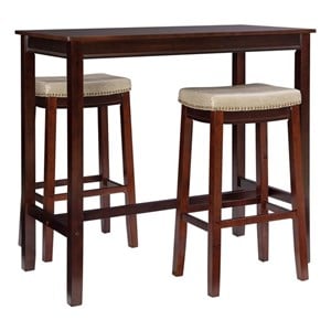 Pemberly Row 3-Piece Bar Dining Set Beige Faux Leather Seats Brown Wood