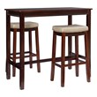 Pemberly Row 3-Piece Bar Dining Set Beige Faux Leather Seats Brown Wood