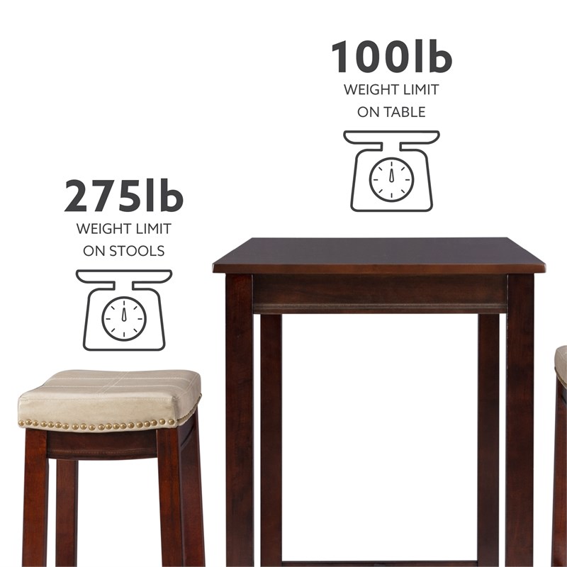 Pemberly Row 3-Piece Bar Dining Set Beige Faux Leather Seats Brown Wood