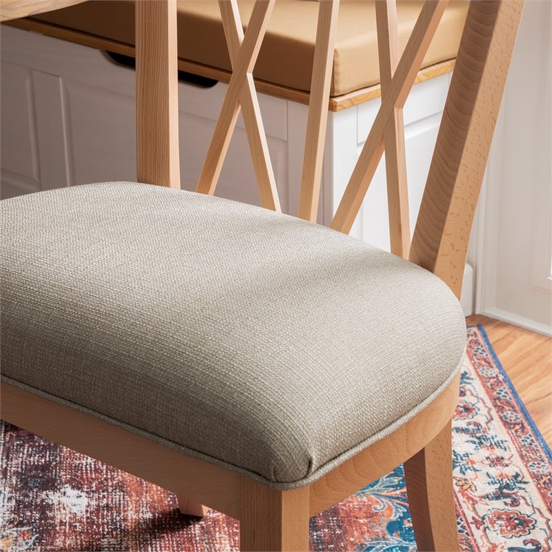 Pemberly Row Set of 2 Dining Chairs Crosshatch Backrest Natural Wood Finish