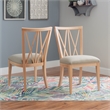 Pemberly Row Set of 2 Dining Chairs Crosshatch Backrest Natural Wood Finish