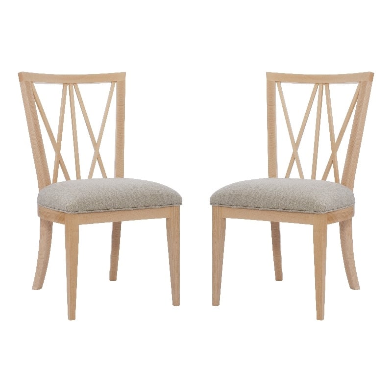Pemberly Row Set of 2 Dining Chairs Crosshatch Backrest Natural Wood Finish
