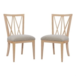 Pemberly Row Set of 2 Dining Chairs Crosshatch Backrest Natural Wood Finish