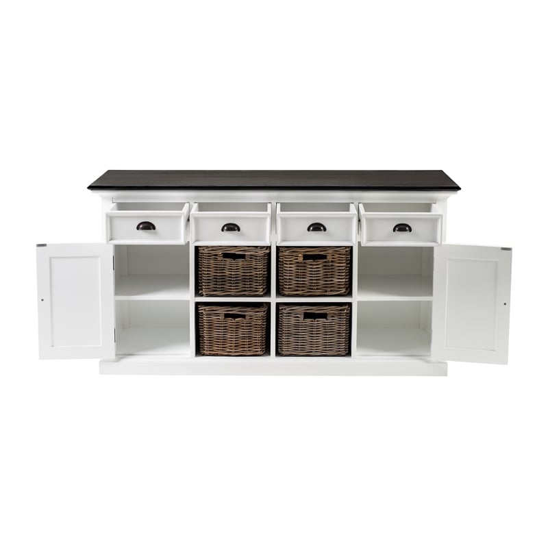 Pemberly Row Mahogany Wood Buffet with 4 Baskets in White Finish