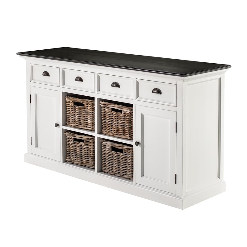 Pemberly Row Mahogany Wood Buffet with 4 Baskets in White Finish