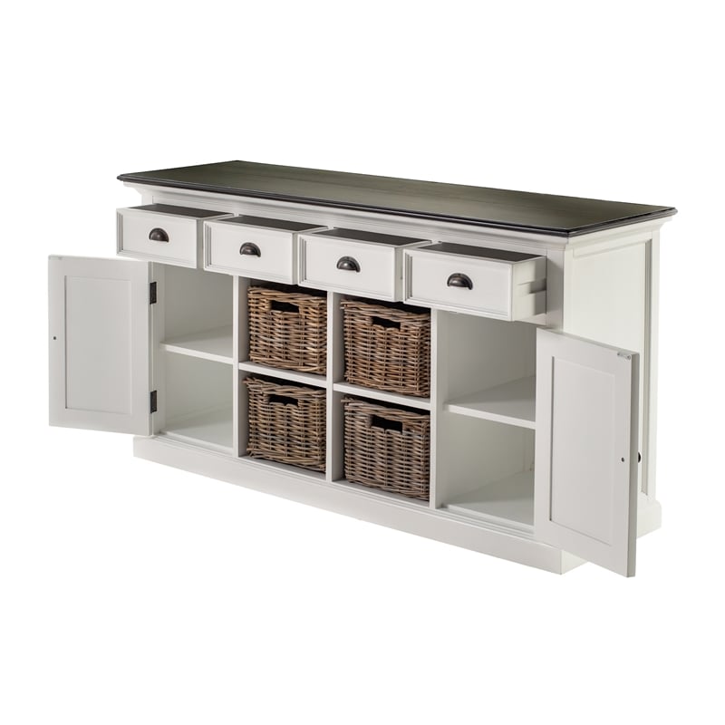 Pemberly Row Mahogany Wood Buffet with 4 Baskets in White Finish