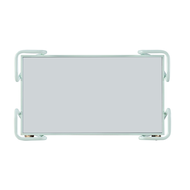 Pemberly Row 2-Level Rolling Bar Cart in Mint Green Metal with Mirrored Shelves