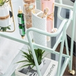Pemberly Row 2-Level Rolling Bar Cart in Mint Green Metal with Mirrored Shelves