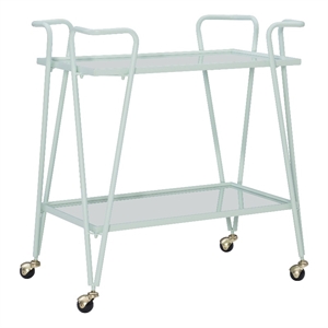 Pemberly Row 2-Level Rolling Bar Cart in Mint Green Metal with Mirrored Shelves