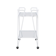 Pemberly Row 2-Level Rolling Bar Cart in White Metal with Mirrored Shelves