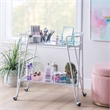 Pemberly Row 2-Level Rolling Bar Cart in White Metal with Mirrored Shelves