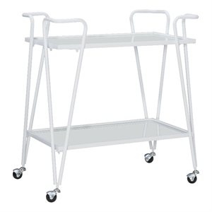 Pemberly Row 2-Level Rolling Bar Cart in White Metal with Mirrored Shelves